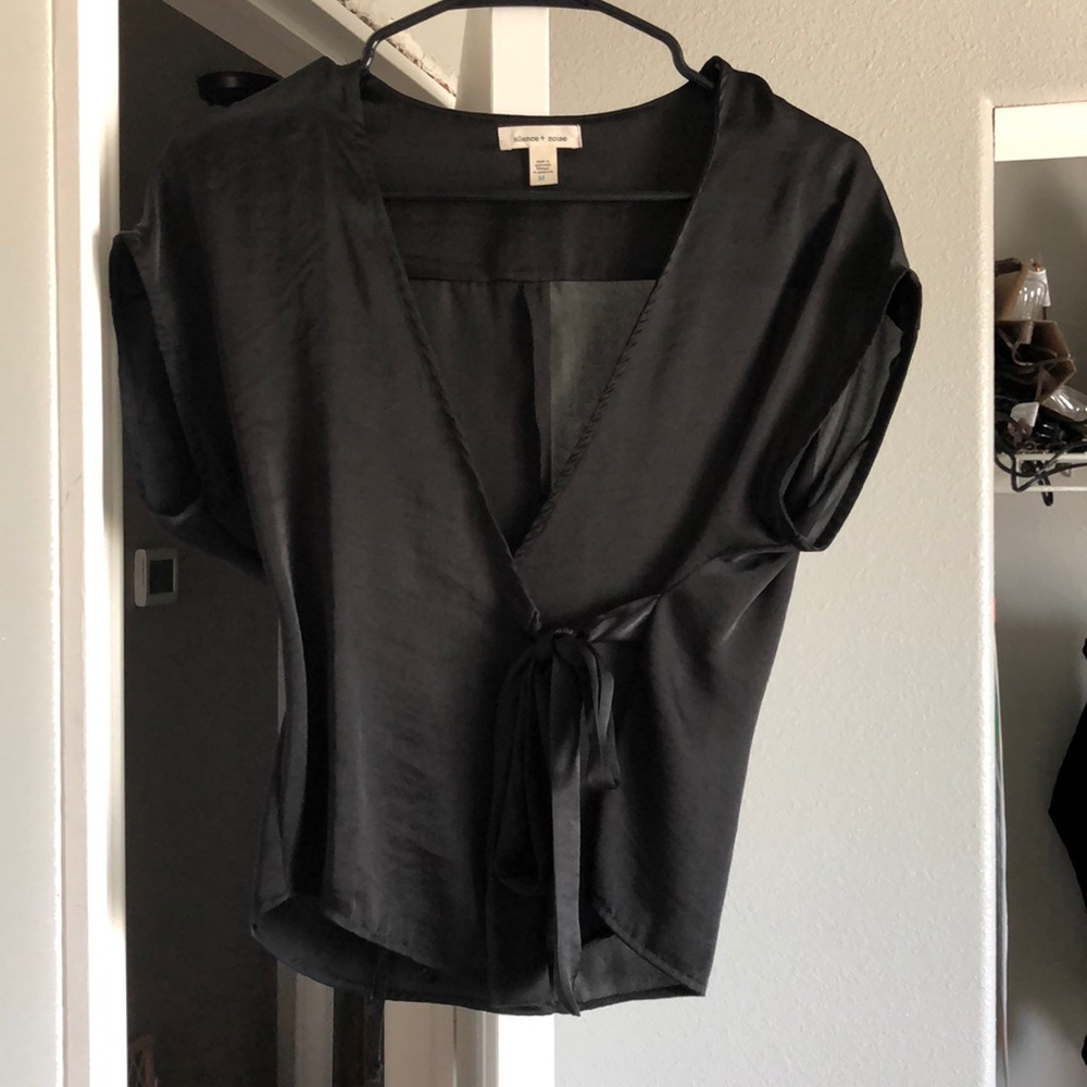 Black tie silk cross top